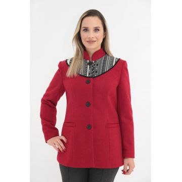 Jacheta din stofa rosie cu motive traditionale