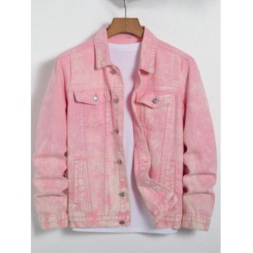 Jacheta din denim cu buzunare si nasturi, roz, femei