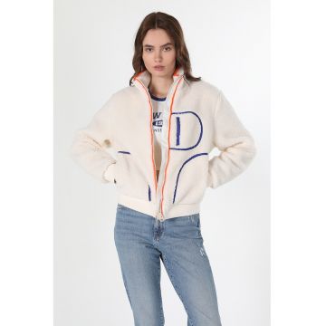 Jacheta din material teddy cu fermoar si buzunare oblice Jacheta din material teddy cu fermoar si buzunare oblice