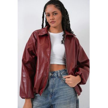 Geaca dama -  supradimensionata - poliester - rosu