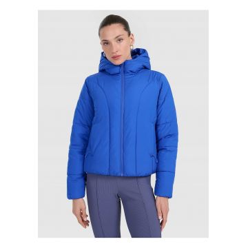 Geaca de puf  pentru femei - albastra - umplutura sintetica - croiala slim - guler inalt