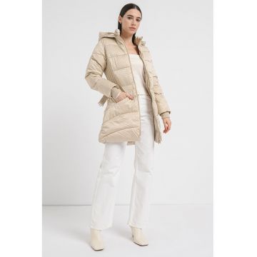 Geaca matlasata cu gluga detasabila - Maro camel