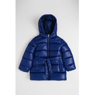 Geaca midi matlasata cu gluga - Albastru indigo