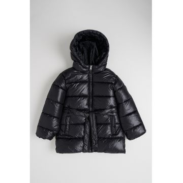 Geaca midi matlasata cu gluga - Negru