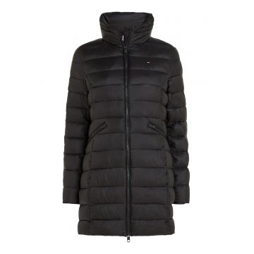 Geaca midi matlasata cu gluga - Negru