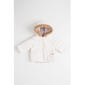 Geaca reversibila cu fermoar si model grafic - Alb murdar