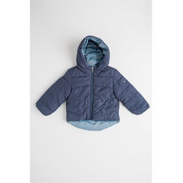 Geaca reversibila cu gluga si model floral - Albastru inchis