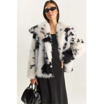 Geaca supradimensionata -  jerseu/blana articifiala - alb/negru