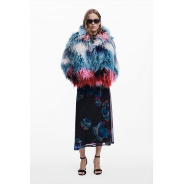 Haina de blana sintetica cu model tie-dye - Rosu/Alb/Albastru