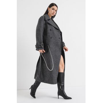 Haina din amestec de lana cu doua randuri de nasturi Calice - Gri inchis melange