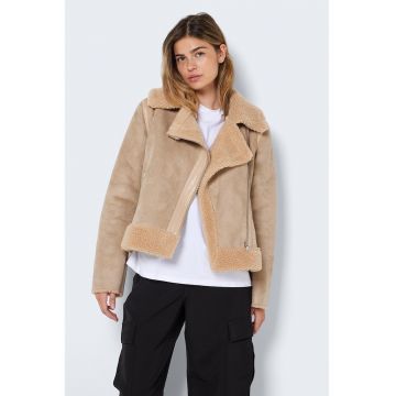 Jacheta aviator cu insertii de blana shearling sintetica - Maro camel