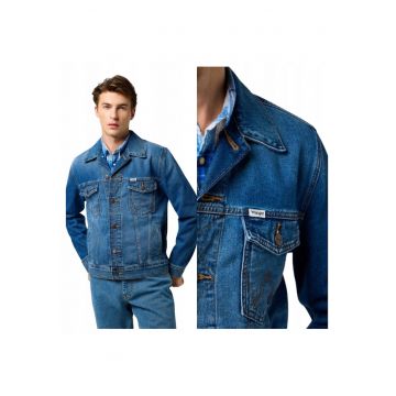 Jacheta Barbati -  Denim Jacket - Regular Fit - Maneca Lunga - Cu Guler - Design Clasic - Denim Aspect - Bumbac - M INTL - Albastru