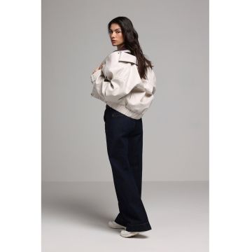Jacheta biker de piele ecologica cu capse - Crem