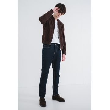 Jacheta bomber din piele intoarsa cu buzunar interior - Maro inchis