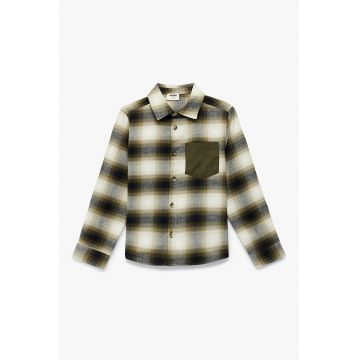 Jacheta-camasa in carouri cu buzunar pe piept - Alb/Verde masliniu