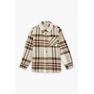 Jacheta-camasa in carouri cu buzunar pe piept - Maro inchis/Bej/Verde masliniu