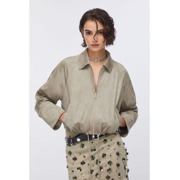 Jacheta crop din piele intoarsa sintetica - Gri