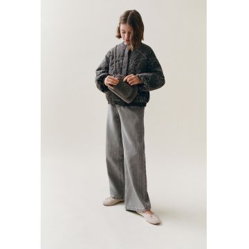 Jacheta cu broderie florala - Alb/Gri inchis