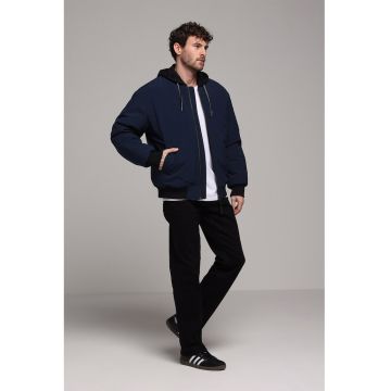 Jacheta cu fermoar si gluga - Albastru ultramarin