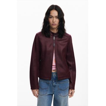 Jacheta cu fermoar si guler cu capsa - Visiniu