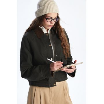 Jacheta cu guler din reiat - Verde inchis
