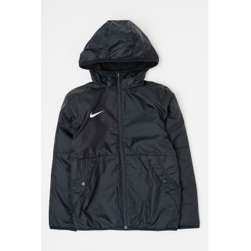 Jacheta cu logo si gluga pentru fotbal - Negru/Alb optic