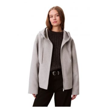 Jacheta dama  DBL FACE WOOL JACKET W/ HOOD - Poliester - Gri - Gri