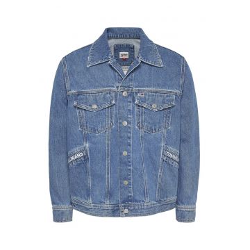 Jacheta de denim cu imprimeu logo supradimensionat - Albastru