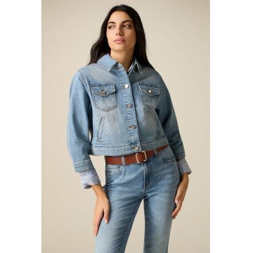 Jacheta de denim cu nasturi - Albastru deschis melange