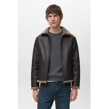 Jacheta de piele ecologica cu captuseala din teddy - Maro inchis