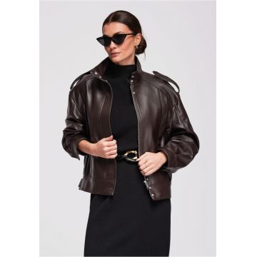 Jacheta de piele  OW-JAFL-0104 - Maro