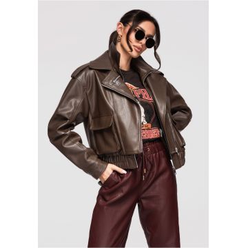 Jacheta de piele  OW-JAFL-0128 - Maro