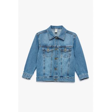 Jacheta din denim cu buzunare pe piept - Albastru pastel