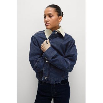 Jacheta din denim cu guler contrastant - Albastru indigo