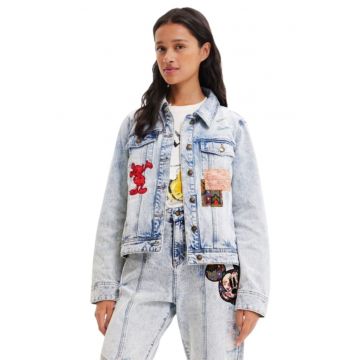 Jacheta din denim cu mickey mouse -