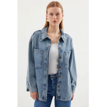 Jacheta din denim dama - HiCCUP - supradimensionata - bumbac - albastru