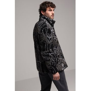 Jacheta din material teddy cu imprimeu grafic - Negru/Gri