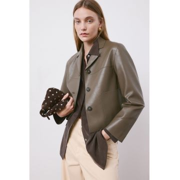 Jacheta din piele ecologica cu revere decupate - Verde masliniu