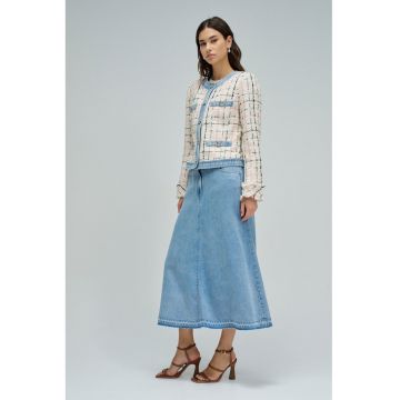 Jacheta din tuid cu detalii din denim - Roz/Bej deschis/Bleumarin