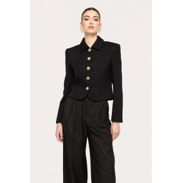 Jacheta scurta cu nasturi metalici in fomrma de trandafir - Negru