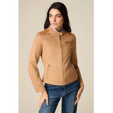Jacheta slim fit de piele intoarsa sintetica - Maro camel