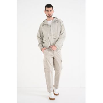 Jacheta slip-on cu gluga si fermoar scurt - Grej