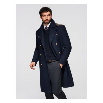 Palton cu lana si aplicatii decorative  OM-COWC-0150 - Albastru inchis