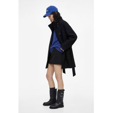 Palton cu nasturi si cordon - Negru