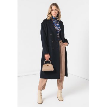 Palton din amestec de lana virgina cu doua randuri de nasturi Elemento - Albastru ultramarin