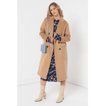 Palton din amestec de lana virgina cu doua randuri de nasturi Elemento - Maro camel