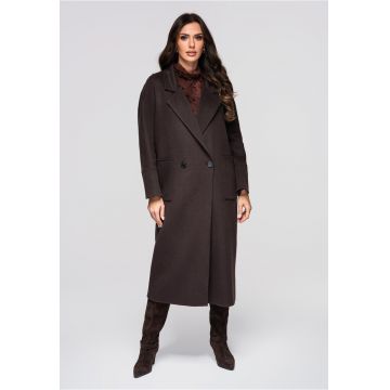 Palton lung din amestec de lana  OW-COLC-0110 - Maro inchis - Maro inchis