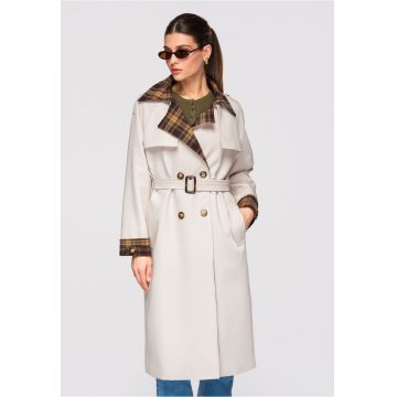 Palton midi trench  OW-COLC-0113 - Alb murdar