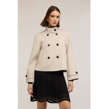 Palton scurt din amestec de lana cu doua randuri de nasturi - Bej deschis