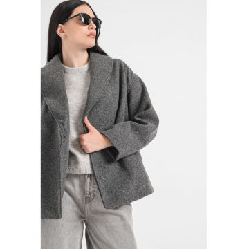 Palton scurt din amestec de lana cu model petrecut - Gri inchis